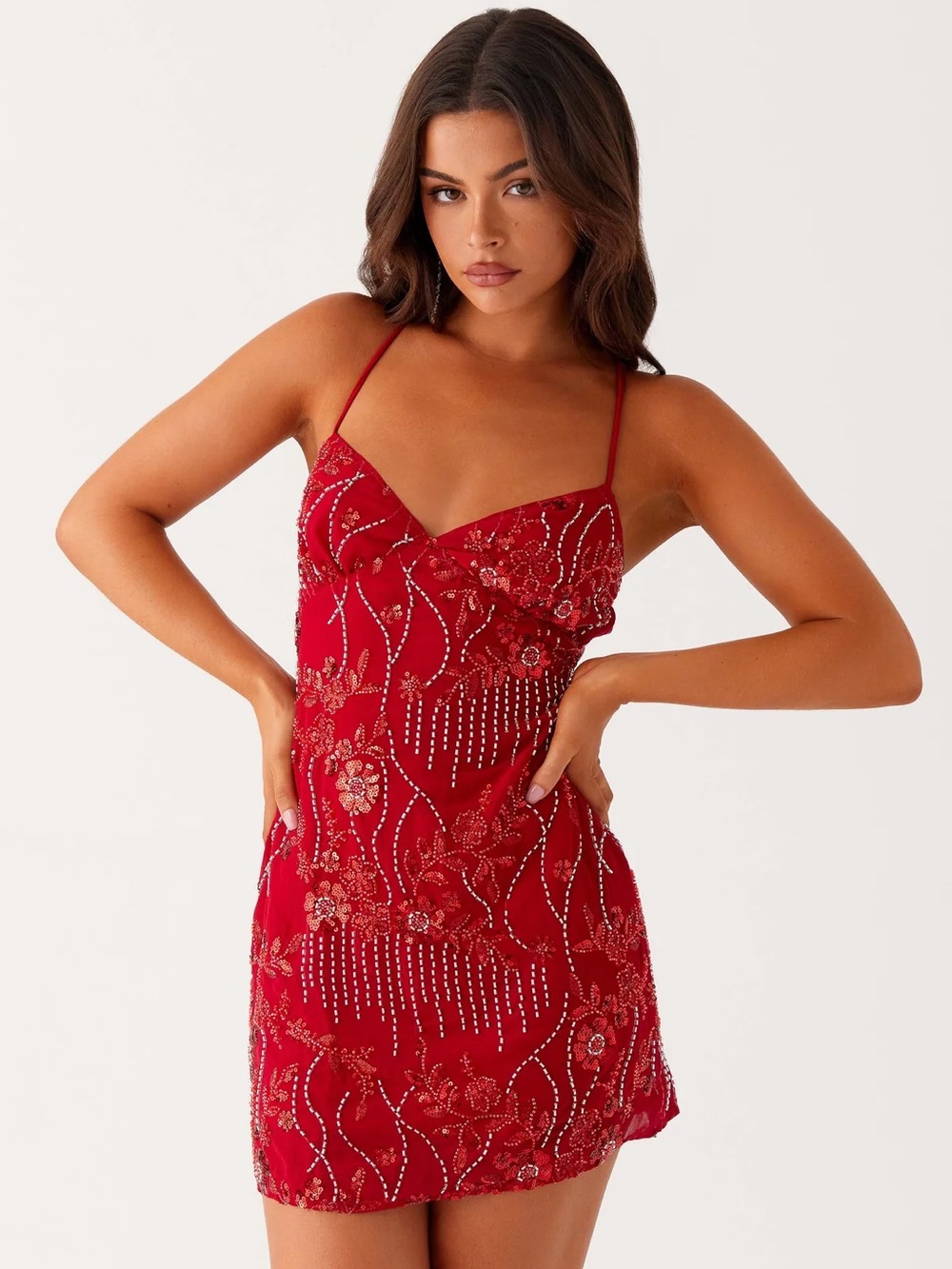 NWT Peppermayo Vietta Sequin Cami Micro Mini Dress - Red - US 8 - Picture 6 of 7